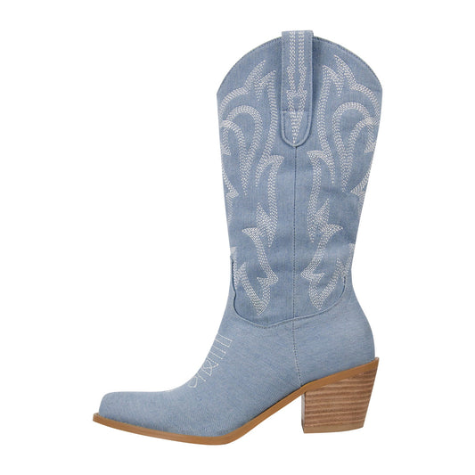 Embroidery Mid-Calf Cowboy Boots | Onlymaker Premium