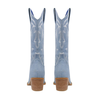 Embroidery Mid-Calf Cowboy Boots | Onlymaker Premium
