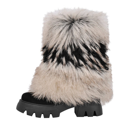 Fur Round Toe Platform Mid-Calf Boots | Onlymaker Sale