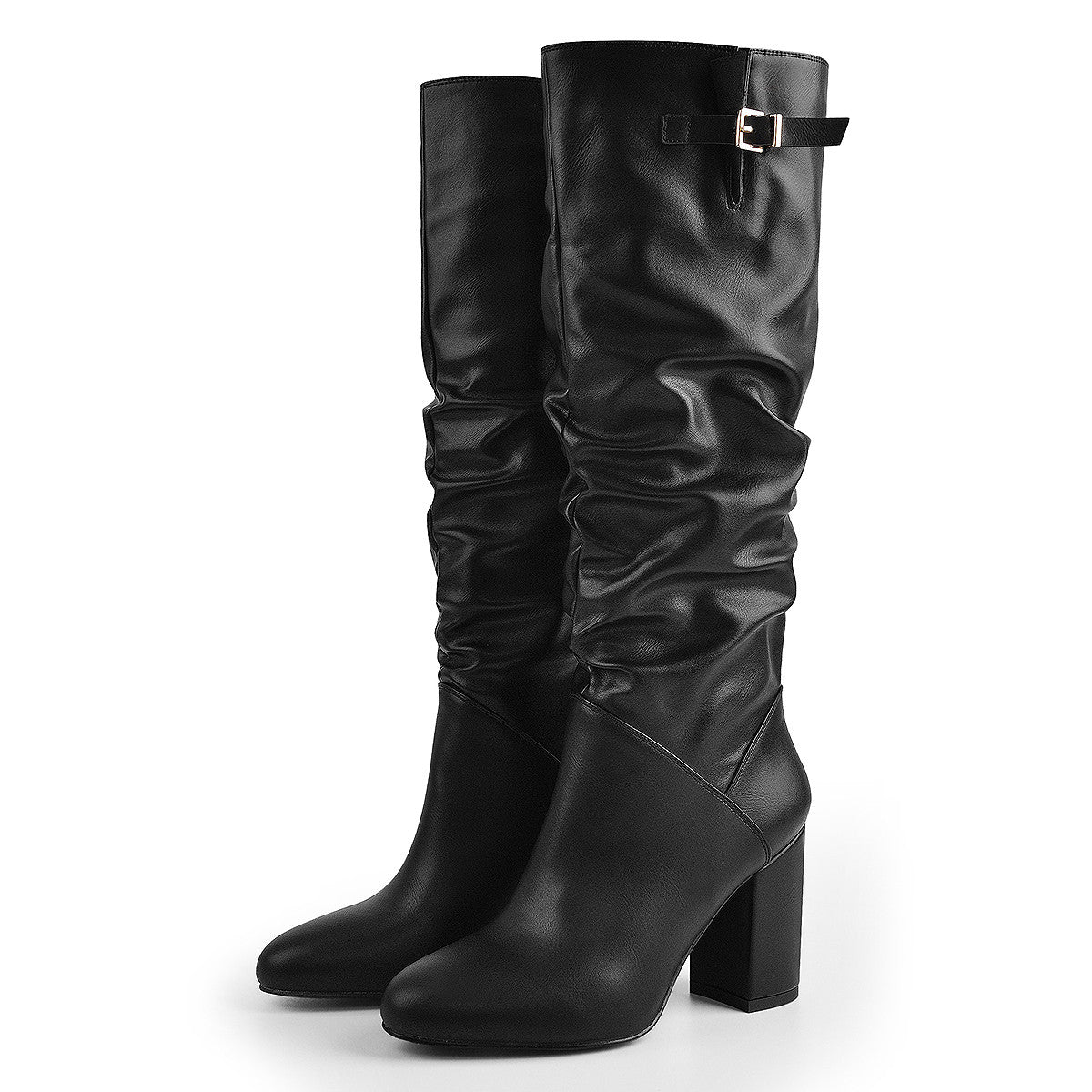 Matte Black Leather Chunky Heels Boots | Onlymaker Exclusive