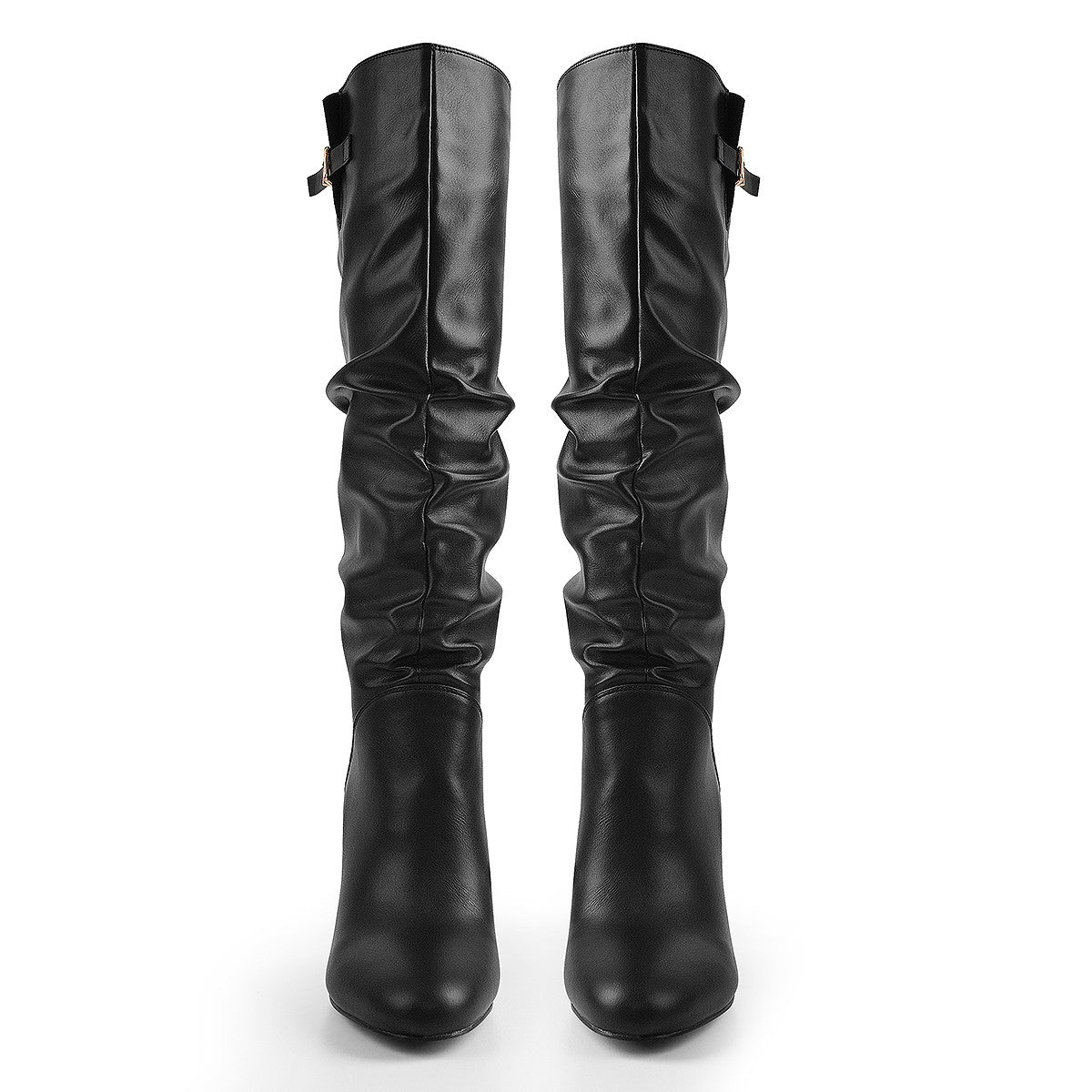 Matte Black Leather Chunky Heels Boots | Onlymaker Exclusive