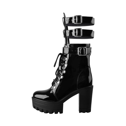Holographic Platform Chunky Heels Boots | Onlymaker Trusted