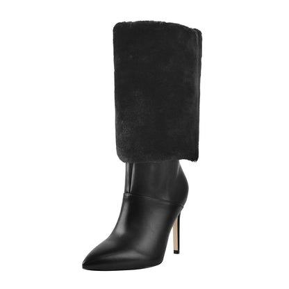 Downy White Black Pointed Toe High Heel Stiletto Boots | Onlymaker Latest