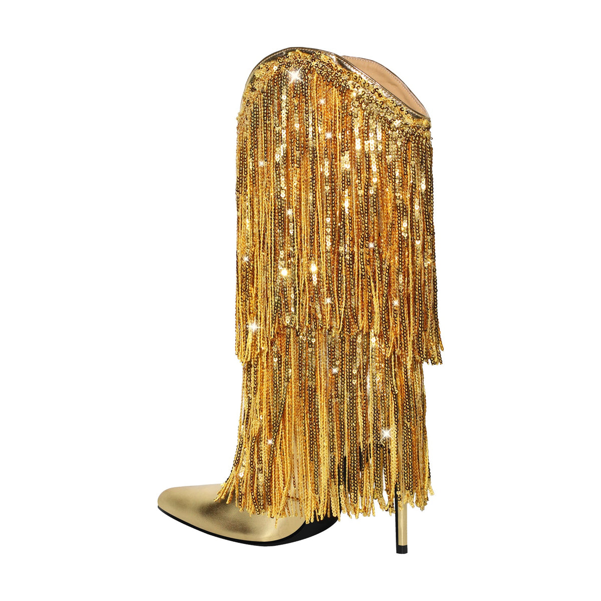Pointed Toe Stilettos Sequin Fringe Boots | Onlymaker Essential