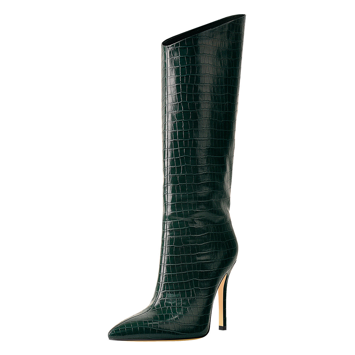 Green Stone Pattern High Heel Mid-Calf Boots | Onlymaker Special Offer