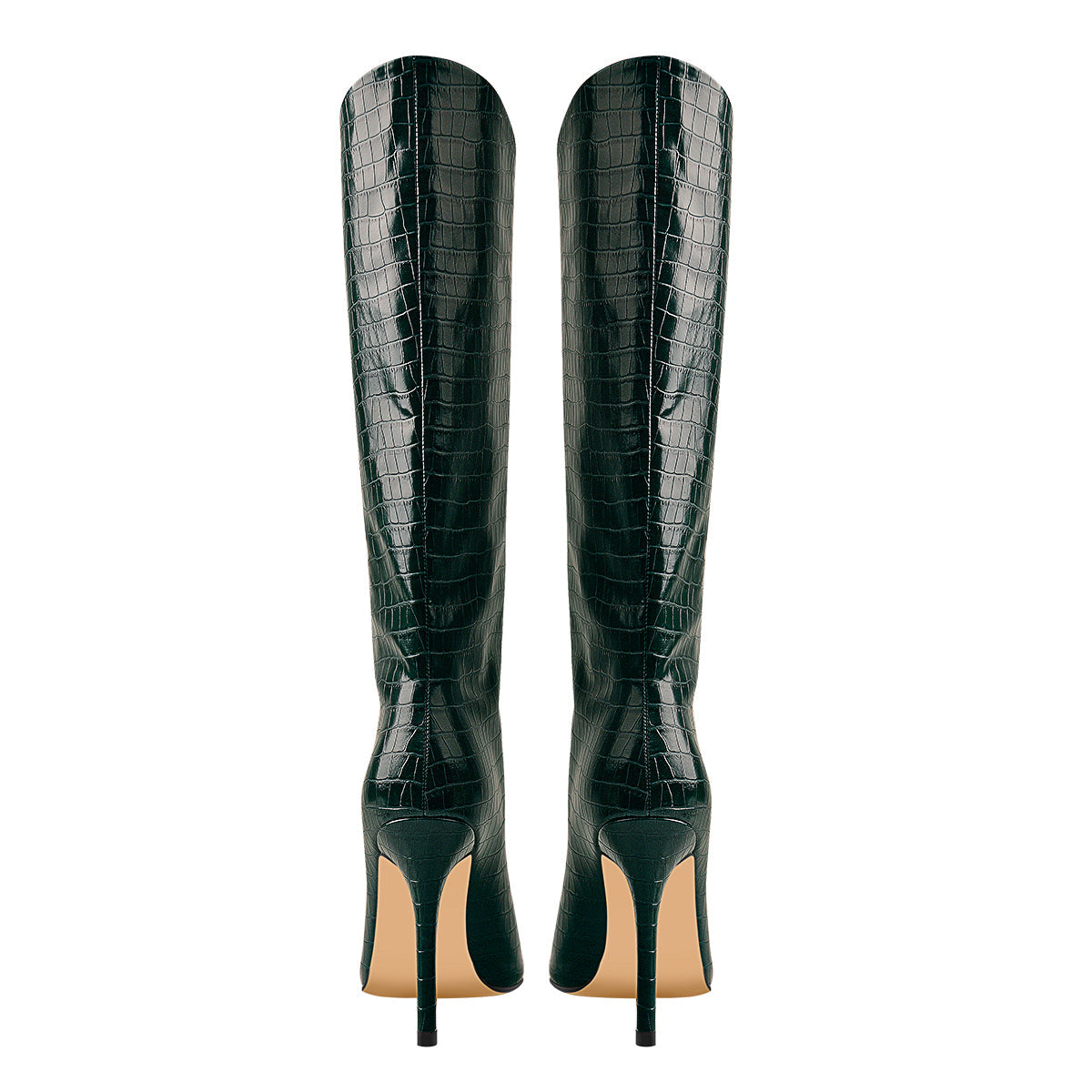 Green Stone Pattern High Heel Mid-Calf Boots | Onlymaker Special Offer