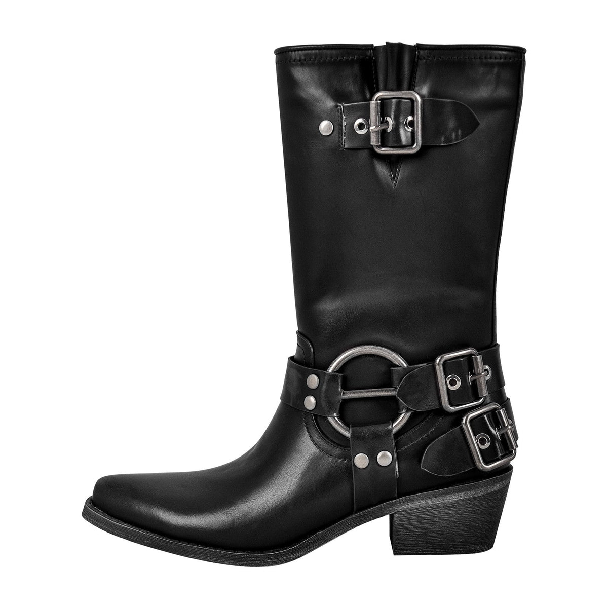 Pointed Toe Chunky Heel Buckle Strap Mid-Calf Western Boots | Onlymaker Sale