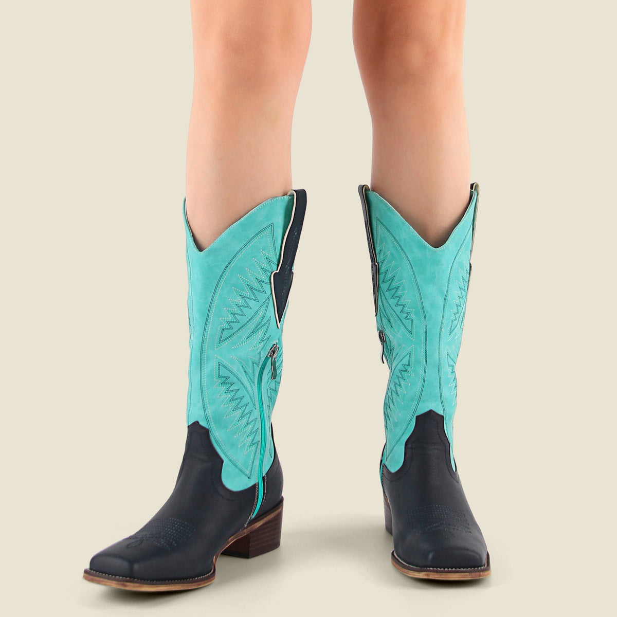 Embroidery Square Toe Split Joint Mid-Calf Western Boots | Onlymaker Discount