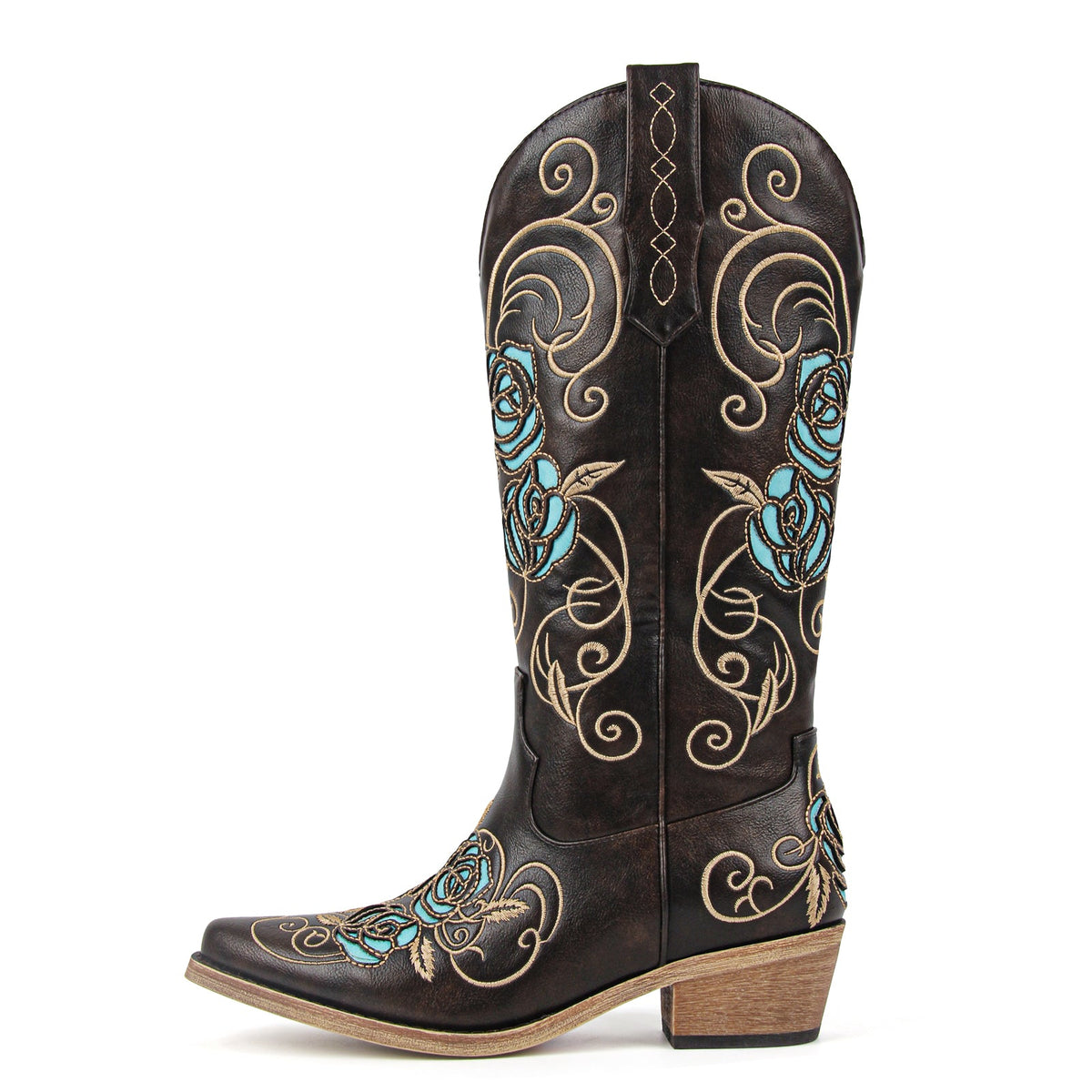 Floral Embroidery Mid-Calf Western Boots | Onlymaker Quality