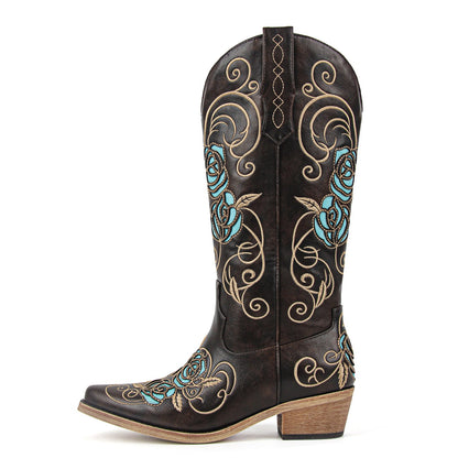 Floral Embroidery Mid-Calf Western Boots | Onlymaker Quality