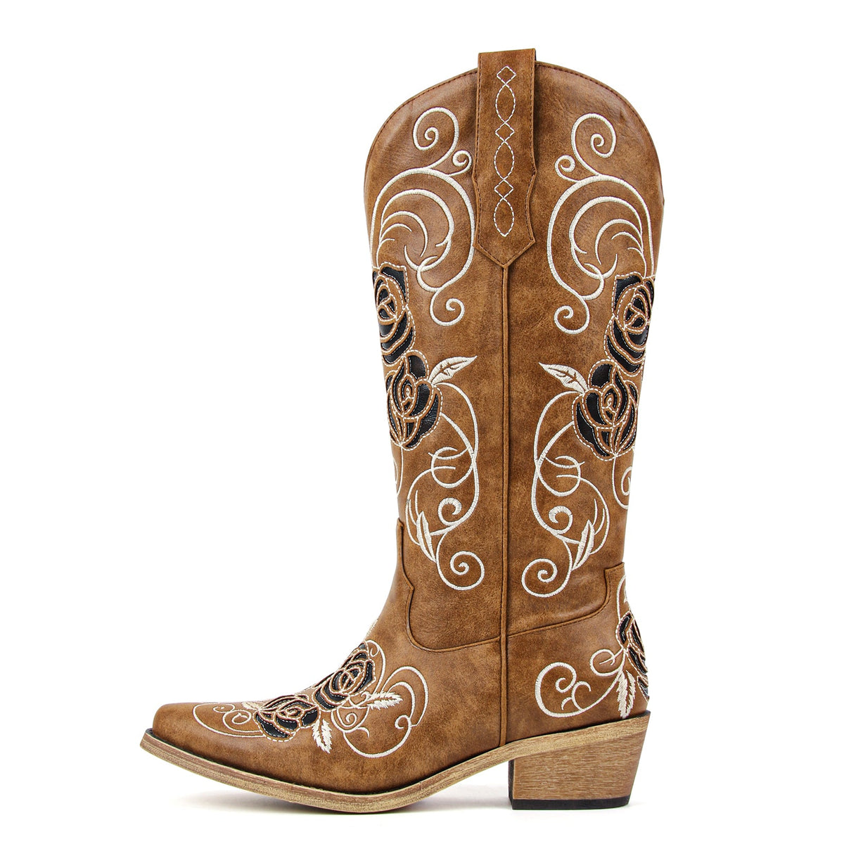 Floral Embroidery Mid-Calf Western Boots | Onlymaker Quality