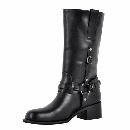 Square Toe Buckle Strap Mid-Calf Boots | Onlymaker Trusted