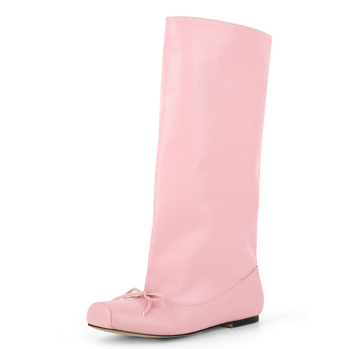 Square Toe Bow Flat Mid-Calf Boots | Onlymaker Latest