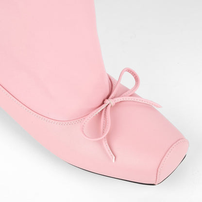 Square Toe Bow Flat Mid-Calf Boots | Onlymaker Latest