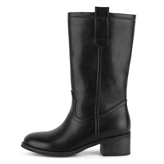 Round Toe Chunky Heel Mid-Calf Boots | Onlymaker Value