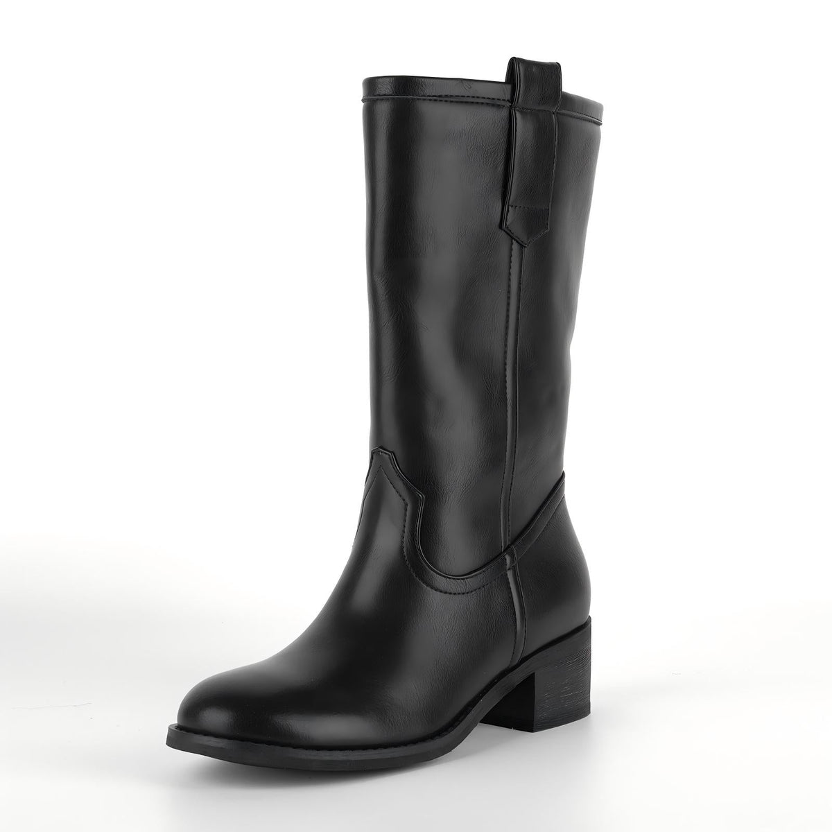 Round Toe Chunky Heel Mid-Calf Boots | Onlymaker Value