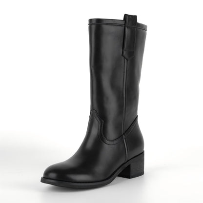 Round Toe Chunky Heel Mid-Calf Boots | Onlymaker Value