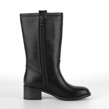 Round Toe Chunky Heel Mid-Calf Boots | Onlymaker Value