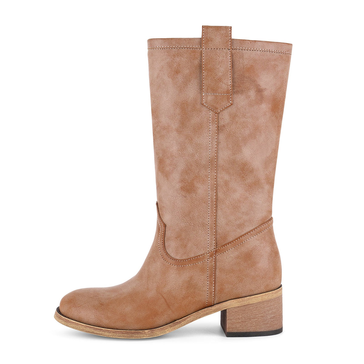 Round Toe Chunky Heel Mid-Calf Boots | Onlymaker Value