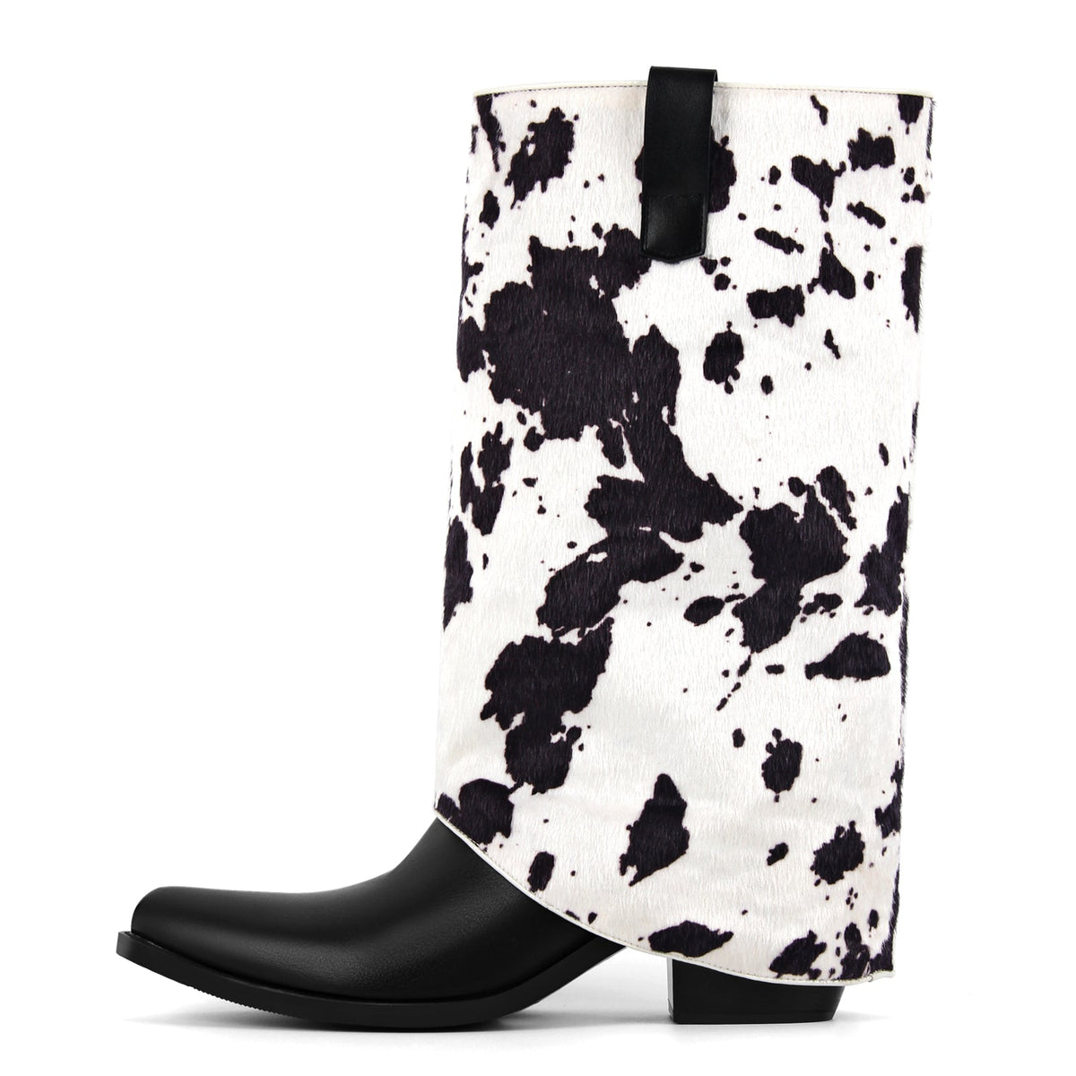 Pointed Toe Cowhide Fold Over Mid-Calf Boots | Onlymaker Essential