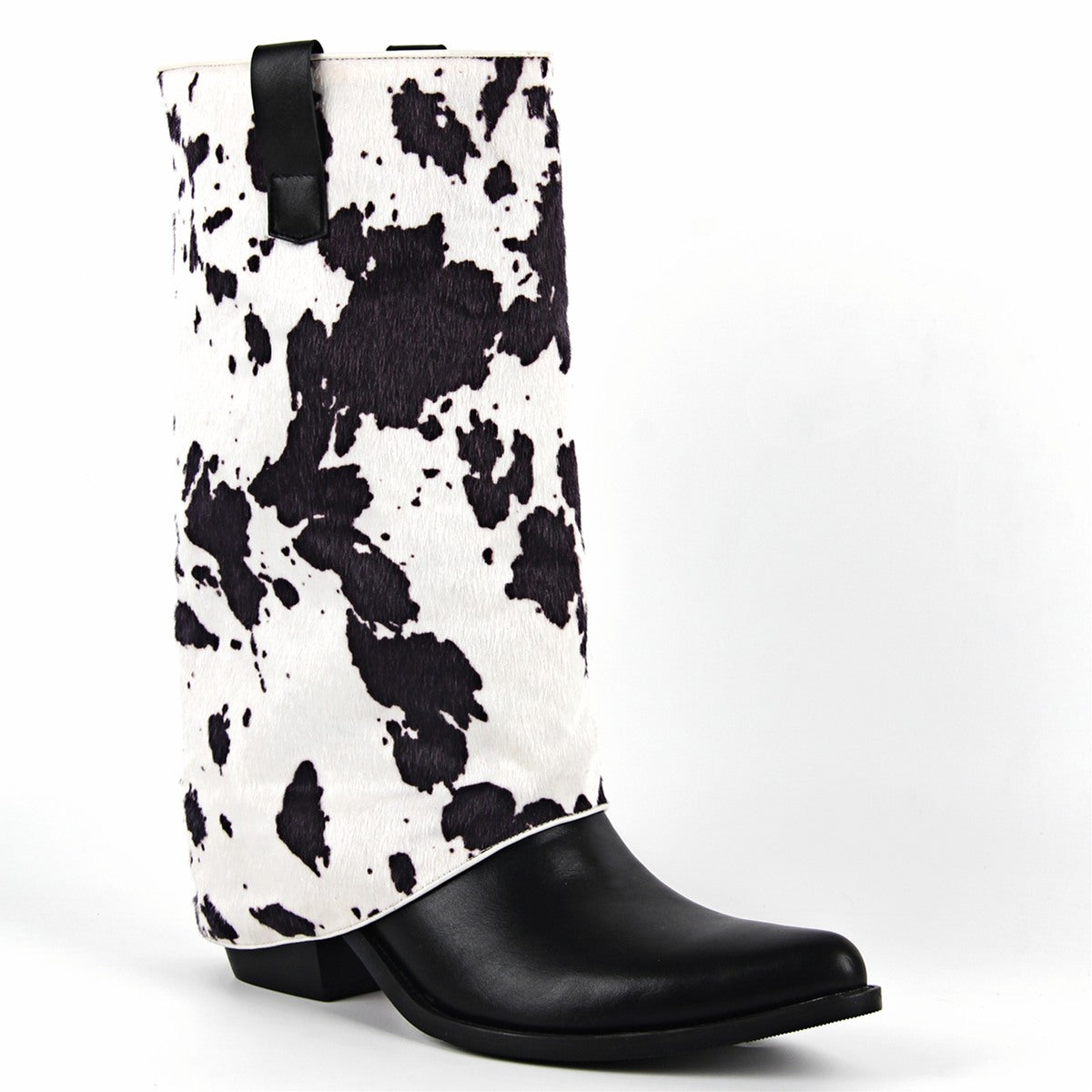Pointed Toe Cowhide Fold Over Mid-Calf Boots | Onlymaker Essential