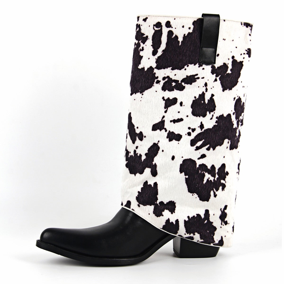 Pointed Toe Cowhide Fold Over Mid-Calf Boots | Onlymaker Essential