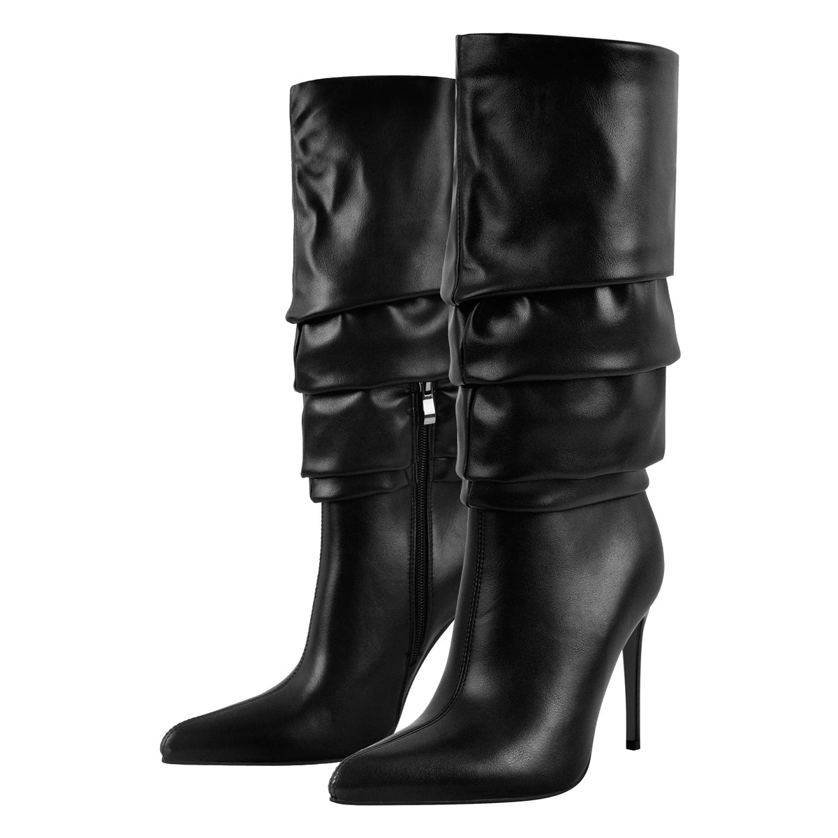 Pointed Toe Pleated Stiletto Mid-Calf Boots | Onlymaker Exclusive