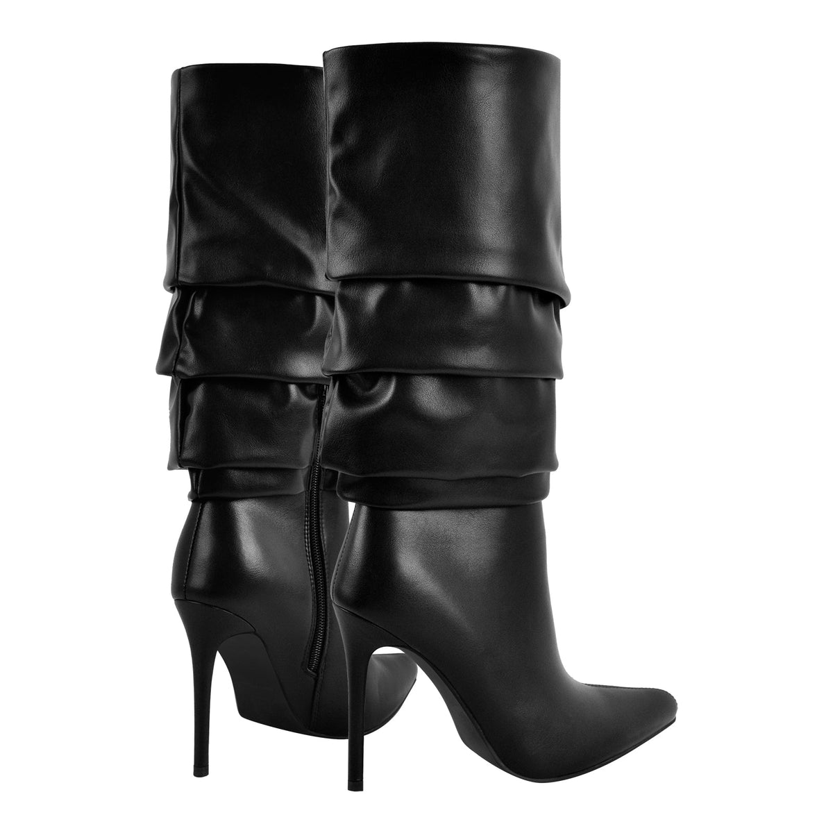 Pointed Toe Pleated Stiletto Mid-Calf Boots | Onlymaker Exclusive