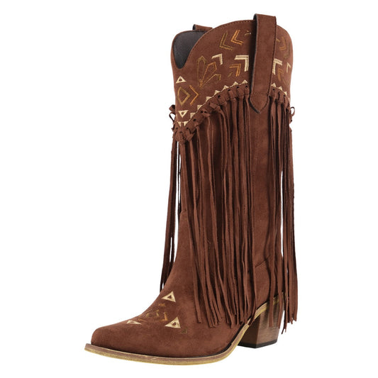 Suede Fringe Embroidery Mid-Calf Western Boots | Onlymaker Customer Favorite