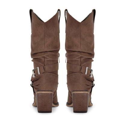 Ruched Buckle Strap Mid-Calf Western Boots | Onlymaker Deals