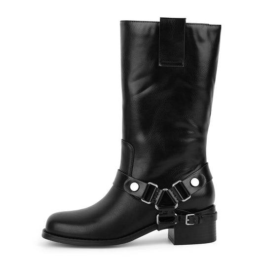 Buckle Strap Chunky Heel Mid-Calf Boots | Onlymaker Value