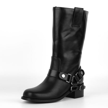 Buckle Strap Chunky Heel Mid-Calf Boots | Onlymaker Value