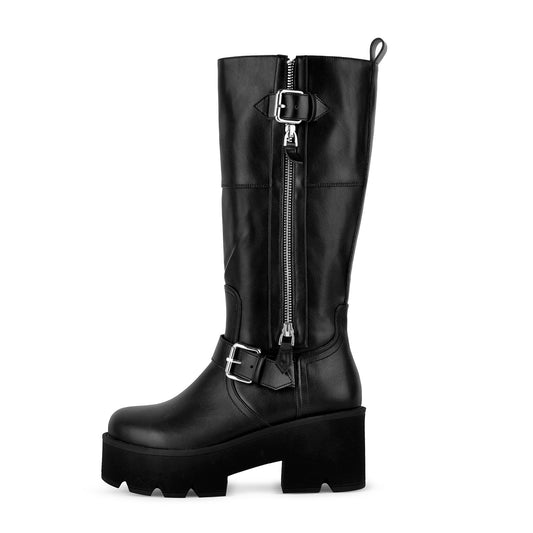 Platform Buckle Strap Zipper Mid-Calf Boots | Onlymaker Exclusive