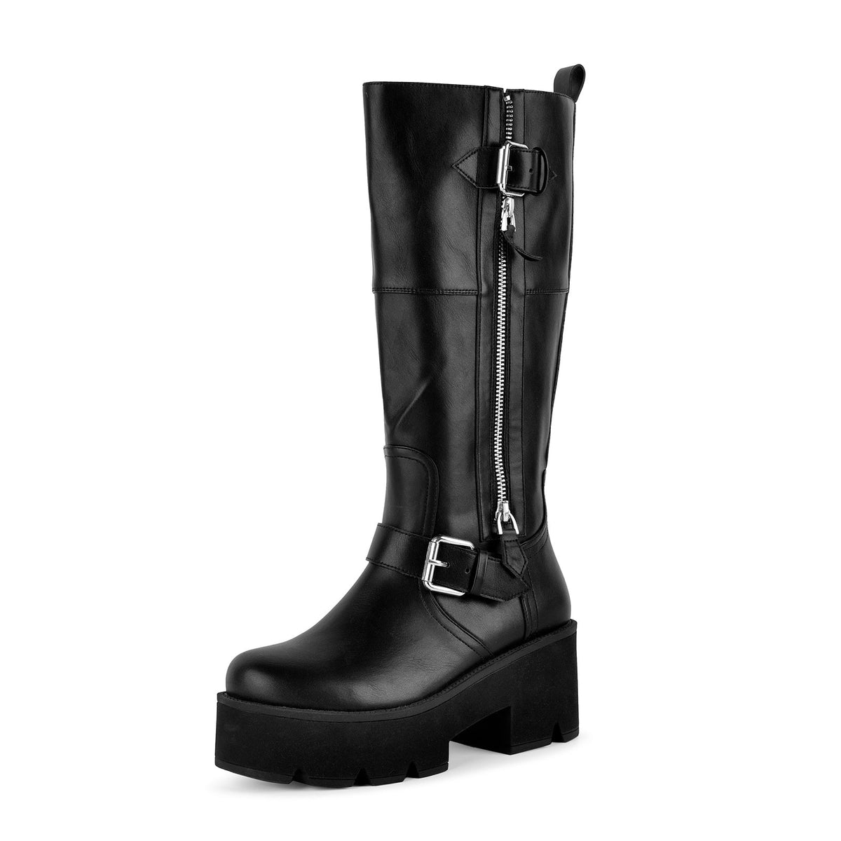 Platform Buckle Strap Zipper Mid-Calf Boots | Onlymaker Exclusive