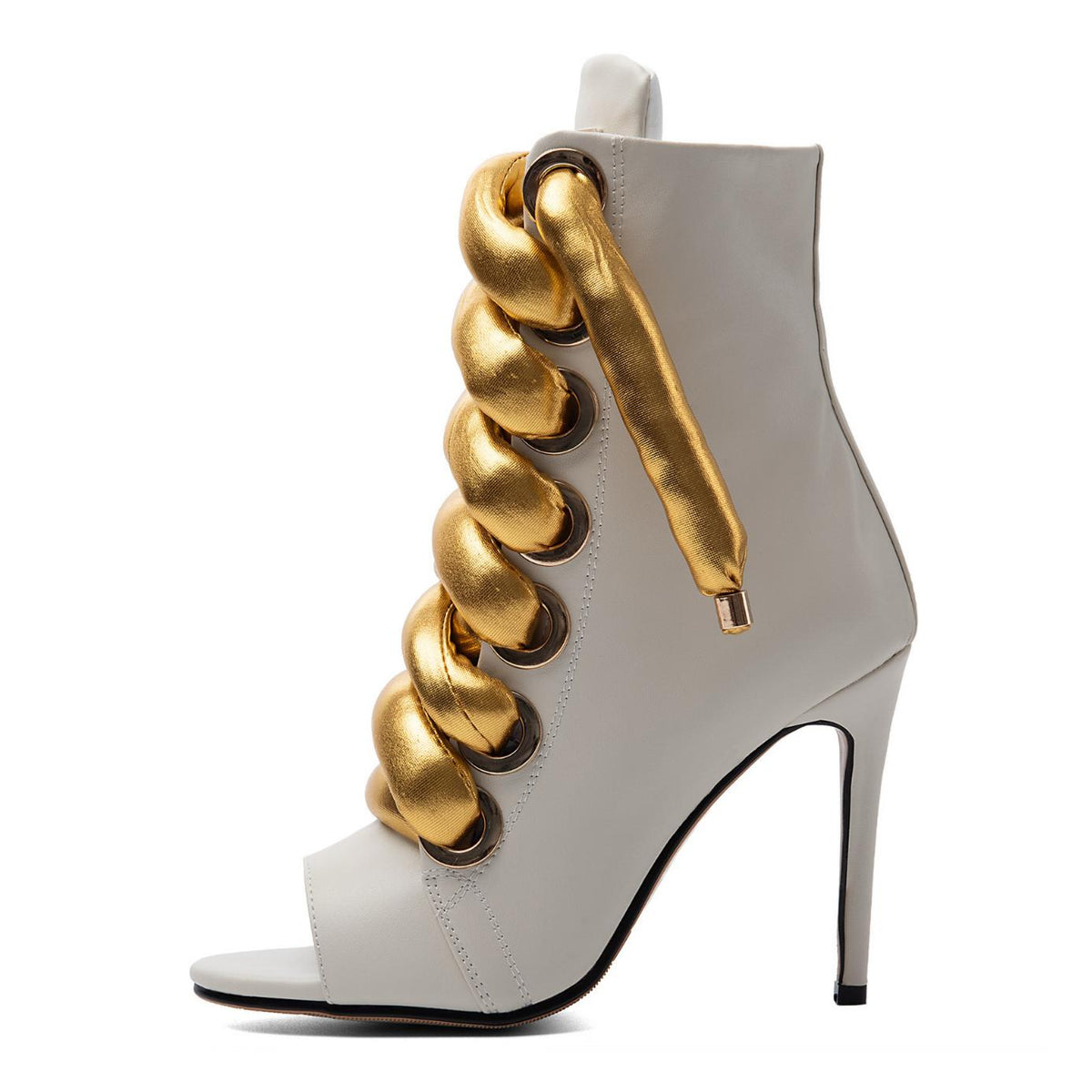 Peep Toe Thick Metallic Rope Lace-up Ankle Boots | Onlymaker Best Price
