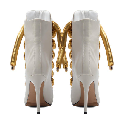Peep Toe Thick Metallic Rope Lace-up Ankle Boots | Onlymaker Best Price