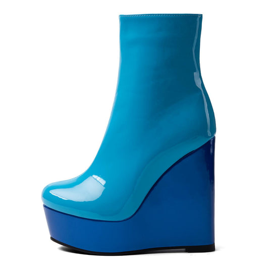 Platform Patent Leather Wedge Heel Ankle Boots | Onlymaker Everyday