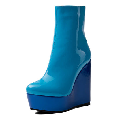 Platform Patent Leather Wedge Heel Ankle Boots | Onlymaker Everyday
