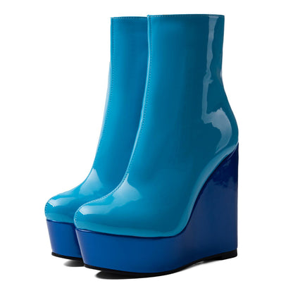 Platform Patent Leather Wedge Heel Ankle Boots | Onlymaker Everyday