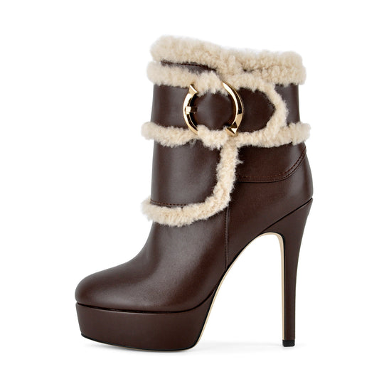 Platform Lambswool Buckle Side Zipper Ankle Boots | Onlymaker Recommended