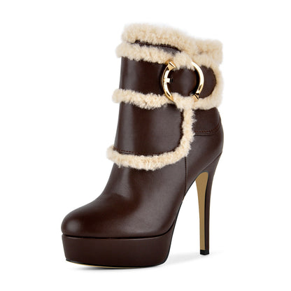 Platform Lambswool Buckle Side Zipper Ankle Boots | Onlymaker Recommended