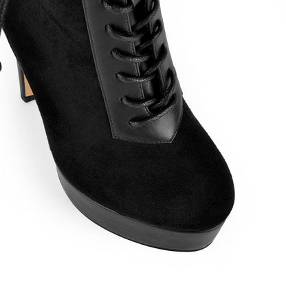 Suede Platform Lace-up Buckle Stiletto Ankle Boots | Onlymaker Special Offer