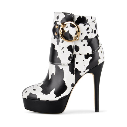 Platform Buckle Stiletto Zipper Ankle Boots | Onlymaker Exclusive