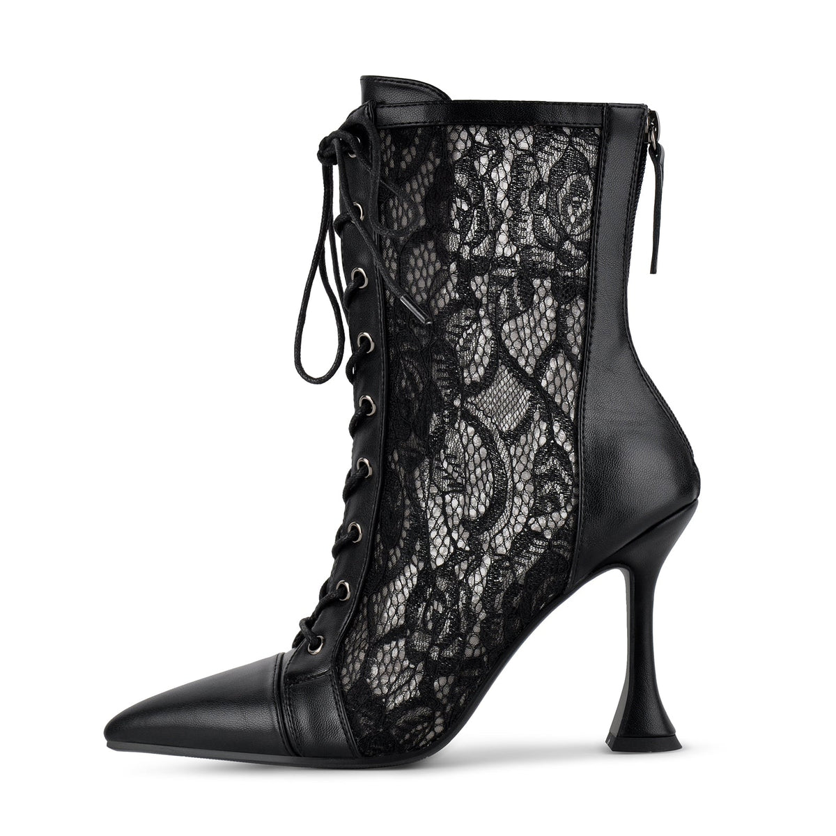 Pointed Toe Lace Mesh Lace-up Ankle Boots | Onlymaker Best Seller