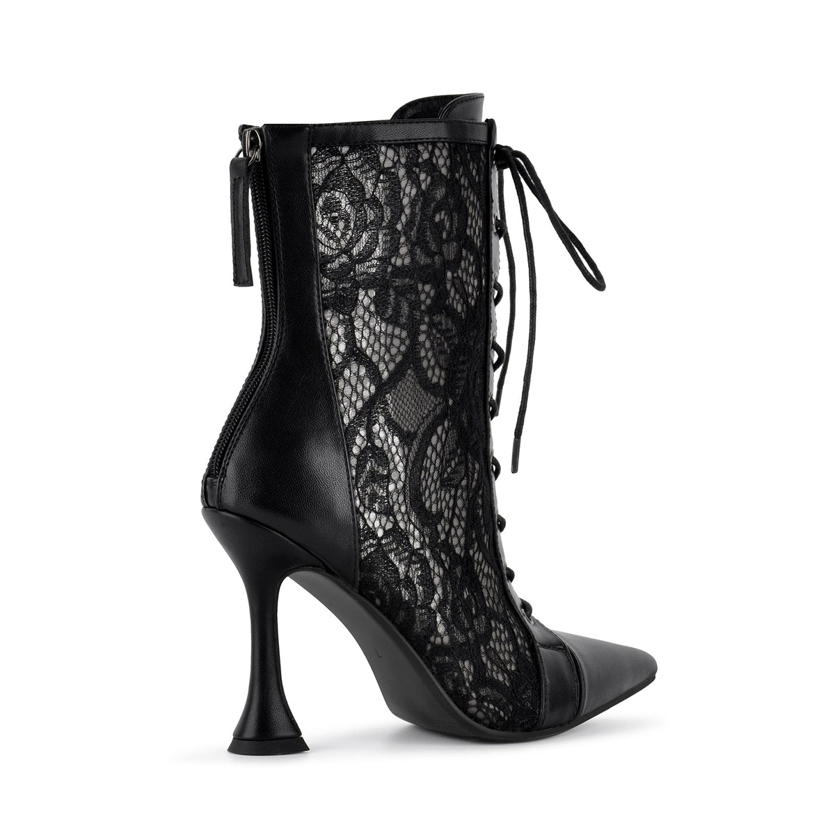 Pointed Toe Lace Mesh Lace-up Ankle Boots | Onlymaker Best Seller