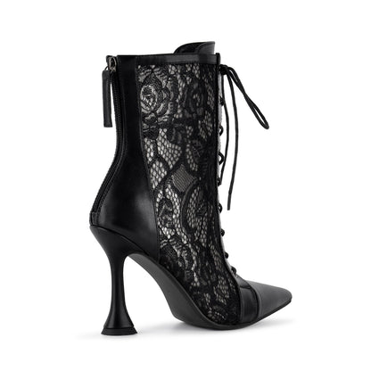 Pointed Toe Lace Mesh Lace-up Ankle Boots | Onlymaker Best Seller