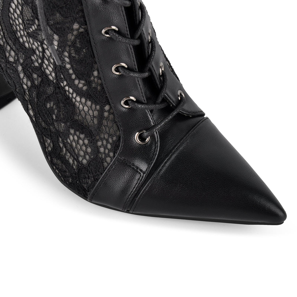 Pointed Toe Lace Mesh Lace-up Ankle Boots | Onlymaker Best Seller