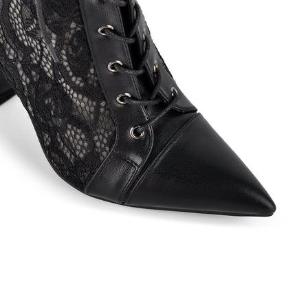 Pointed Toe Lace Mesh Lace-up Ankle Boots | Onlymaker Best Seller