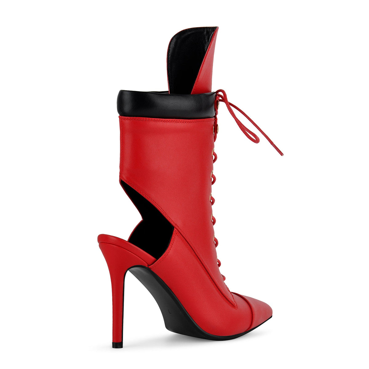 Pointed Toe Lace-up Cutout Ankle Boots | Onlymaker Popular