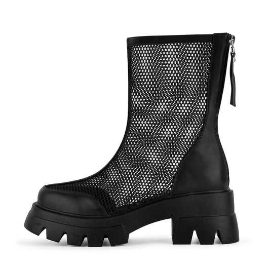 Mesh Platform Back Zipper Ankle Boots | Onlymaker Quality